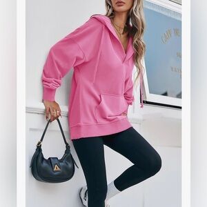 V-Neck Long Sleeve Hooded Sweatshirt Size S